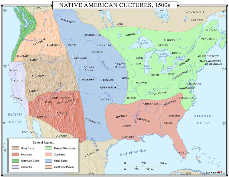 Native American Cultures 1500s Wall Map Maps.com