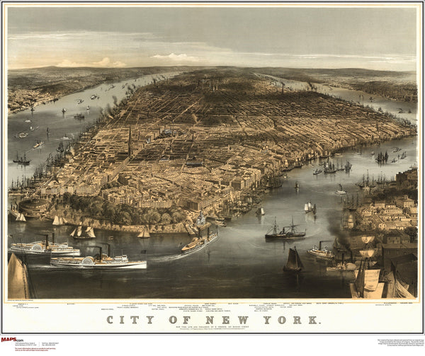 New York City Antique Wall Map Maps.com