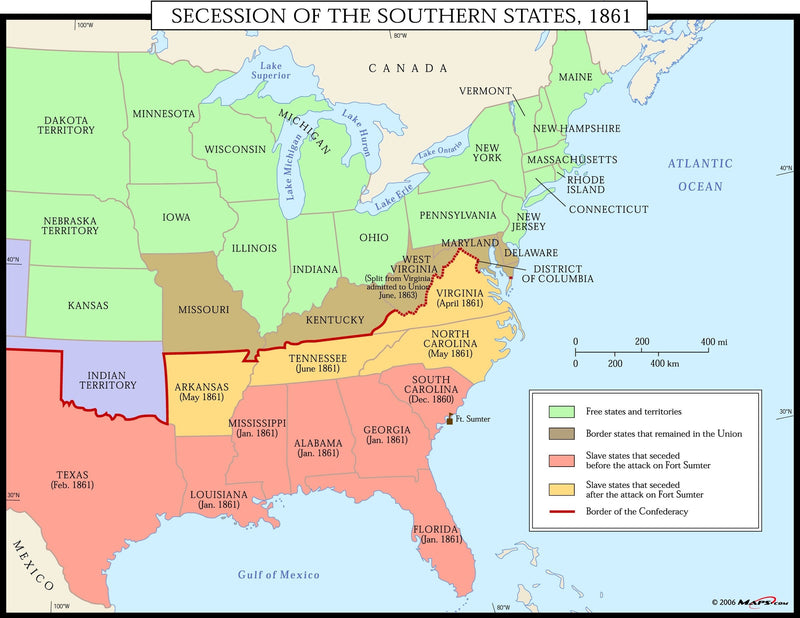 Secession of the Southern States 1861 Wall Map Maps.com