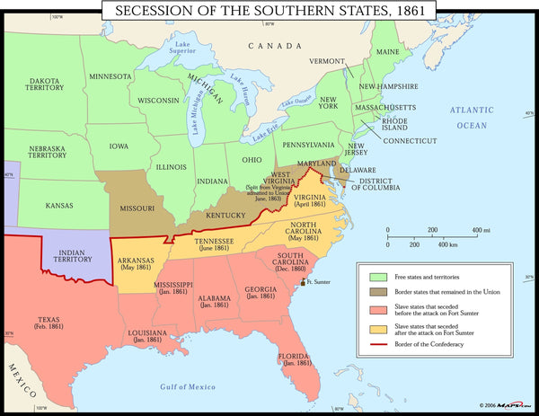 Secession of the Southern States 1861 Wall Map Maps.com
