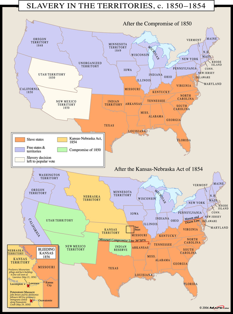 Slavery in the Territories 1850-1854 Wall Map Maps.com