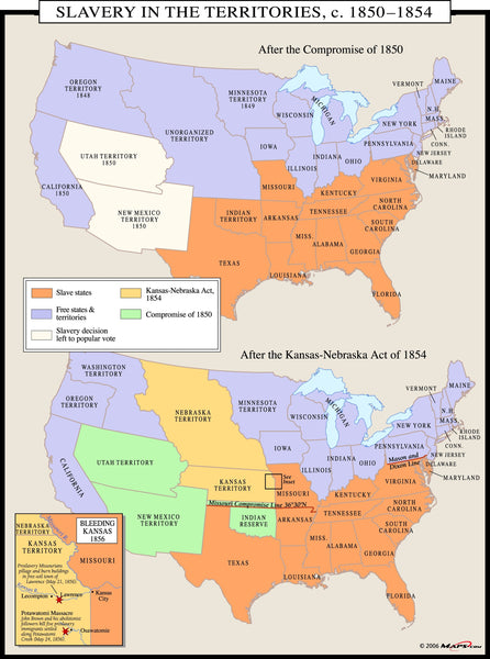 Slavery in the Territories 1850-1854 Wall Map Maps.com