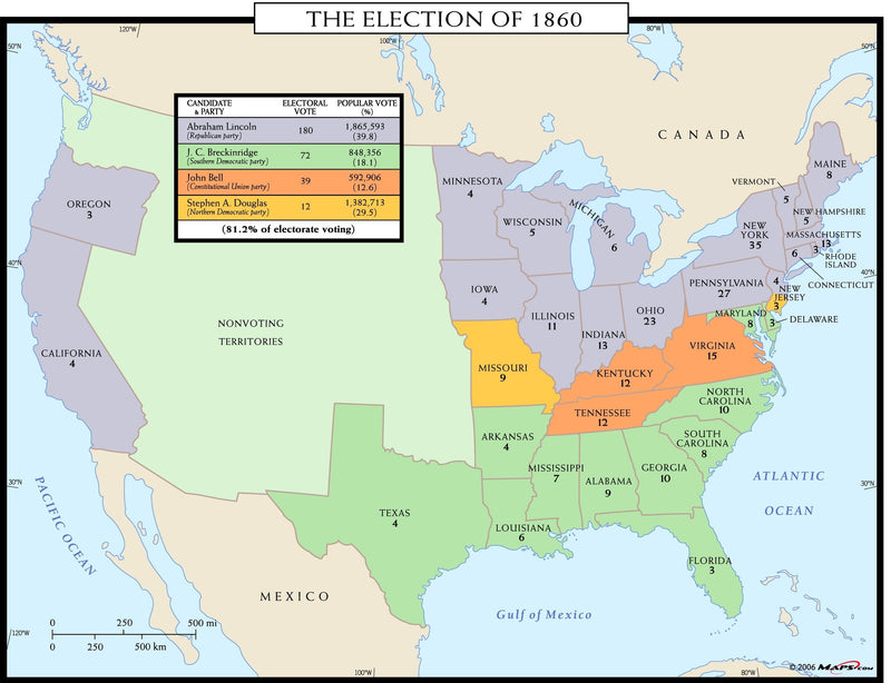 The Election of 1860 Wall Map Maps.com