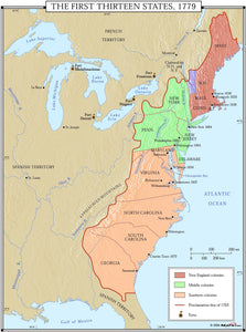 The First Thirteen States 1779 Wall Map