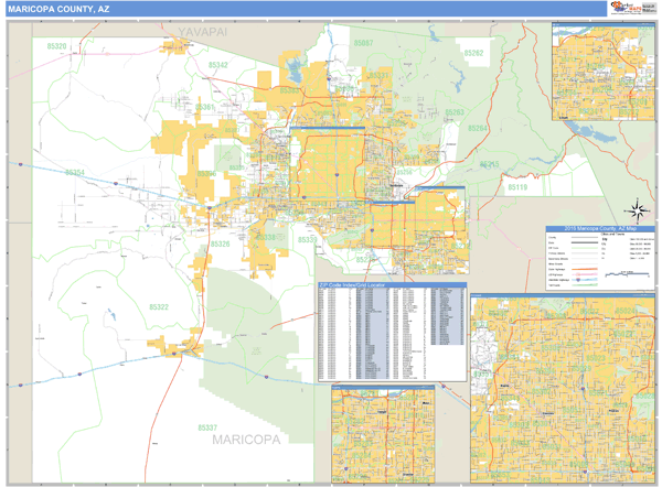 Maricopa County, Arizona Zip Code Wall Map Market Maps (IDI)