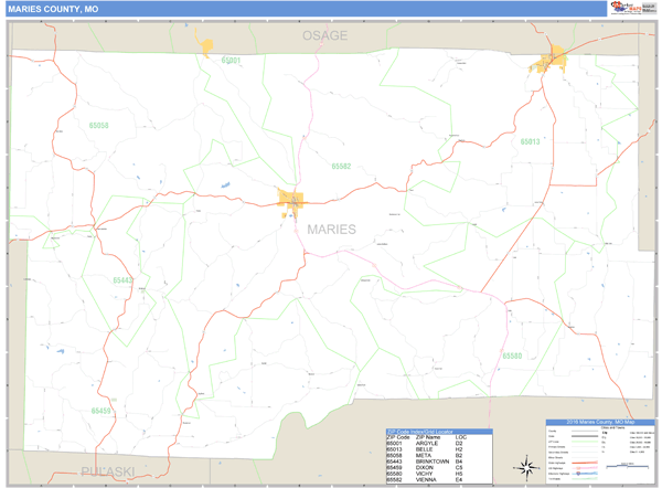 Maries County, Missouri Zip Code Wall Map Market Maps (IDI)