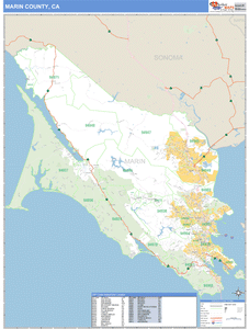 Marin County, California Zip Code Wall Map