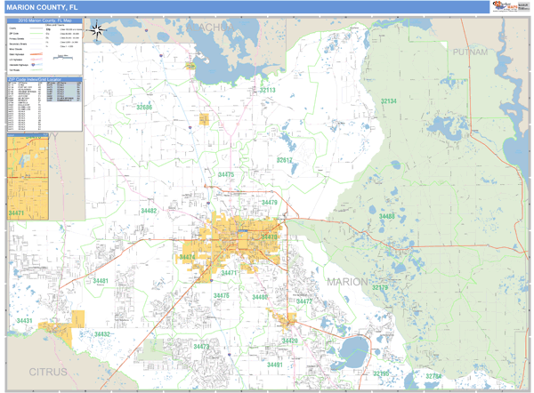 Marion County, Florida Zip Code Wall Map Market Maps (IDI)