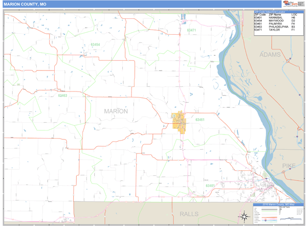 Marion County, Missouri Zip Code Wall Map Market Maps (IDI)