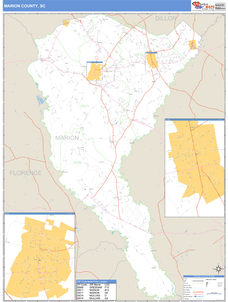 Marion County, South Carolina Zip Code Wall Map Market Maps (IDI)