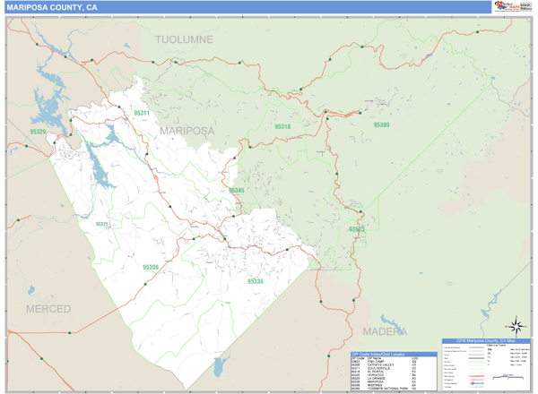 Mariposa County, California Zip Code Wall Map Market Maps (IDI)