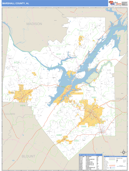 Marshall County, Alabama Zip Code Wall Map Market Maps (IDI)
