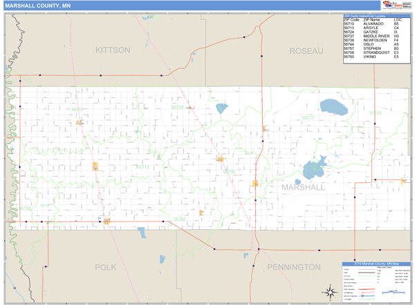 Marshall County, Minnesota Zip Code Wall Map Market Maps (IDI)