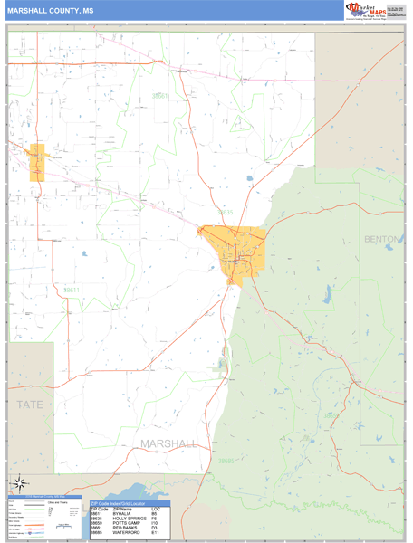 Marshall County, Mississippi Zip Code Wall Map Market Maps (IDI)