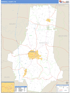 Marshall County, Tennessee Zip Code Wall Map