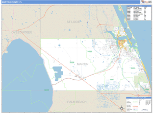 Martin County, Florida Zip Code Wall Map
