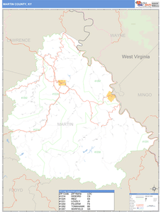 Martin County, Kentucky Zip Code Wall Map