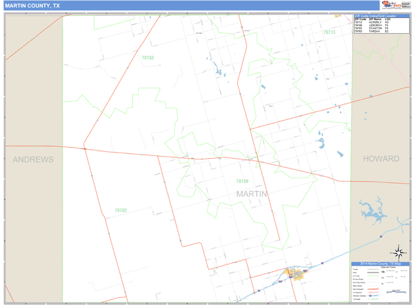 Martin County, Texas Zip Code Wall Map Market Maps (IDI)
