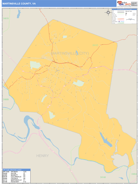 Martinsville County, Virginia Zip Code Wall Map Market Maps (IDI)
