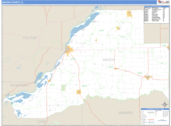 Mason County, Illinois Zip Code Wall Map Market Maps (IDI)