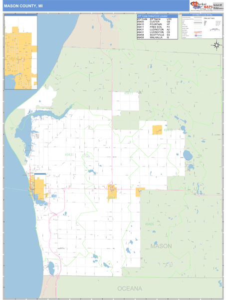 Mason County, Michigan Zip Code Wall Map Market Maps (IDI)