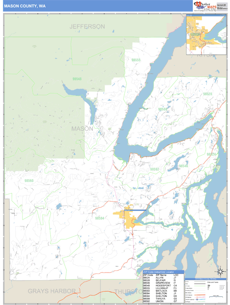 Mason County, Washington Zip Code Wall Map Market Maps (IDI)