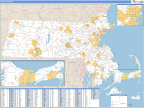 Massachusetts ZIP Code Wall Map Market Maps (IDI)