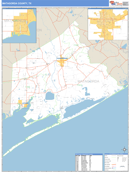 Matagorda County, Texas Zip Code Wall Map Market Maps (IDI)