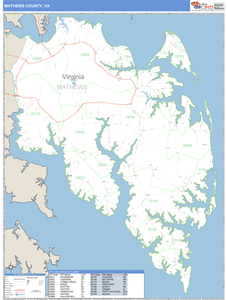 Mathews County, Virginia Zip Code Wall Map