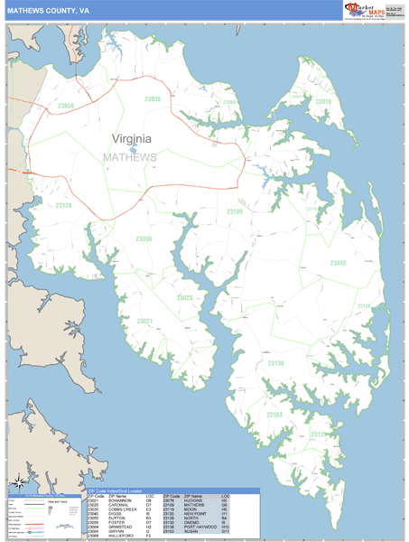 Mathews County, Virginia Zip Code Wall Map Market Maps (IDI)