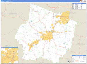 Maury County, Tennessee Zip Code Wall Map