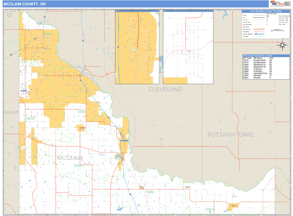 McClain County, Oklahoma Zip Code Wall Map Market Maps (IDI)