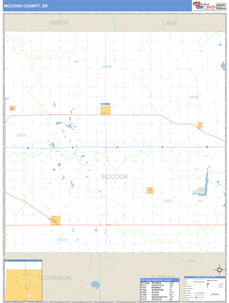 McCook County, South Dakota Zip Code Wall Map Market Maps (IDI)