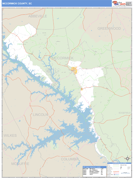 McCormick County, South Carolina Zip Code Wall Map Market Maps (IDI)