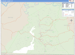 McCreary County, Kentucky Zip Code Wall Map
