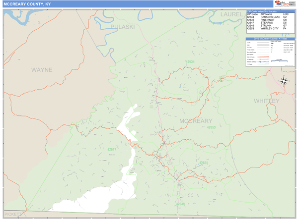 McCreary County, Kentucky Zip Code Wall Map Market Maps (IDI)