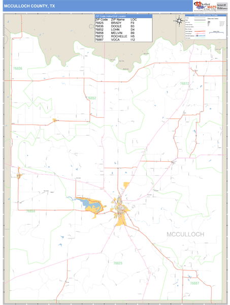 McCulloch County, Texas Zip Code Wall Map Market Maps (IDI)