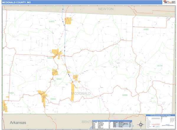 McDonald County, Missouri Zip Code Wall Map Market Maps (IDI)