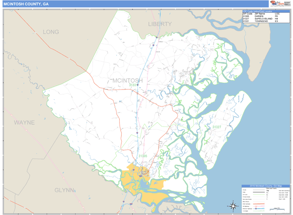 McIntosh County, Georgia Zip Code Wall Map Market Maps (IDI)
