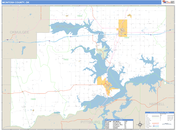 McIntosh County, Oklahoma Zip Code Wall Map Market Maps (IDI)