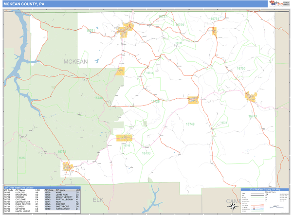 McKean County, Pennsylvania Zip Code Wall Map Market Maps (IDI)