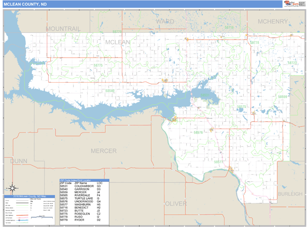 McLean County, North Dakota Zip Code Wall Map Market Maps (IDI)