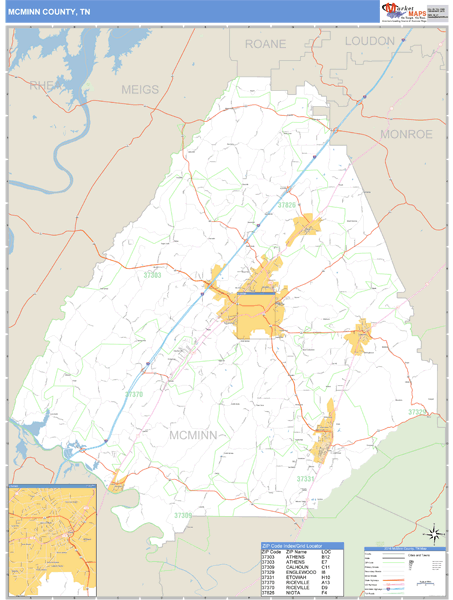 McMinn County, Tennessee Zip Code Wall Map Market Maps (IDI)