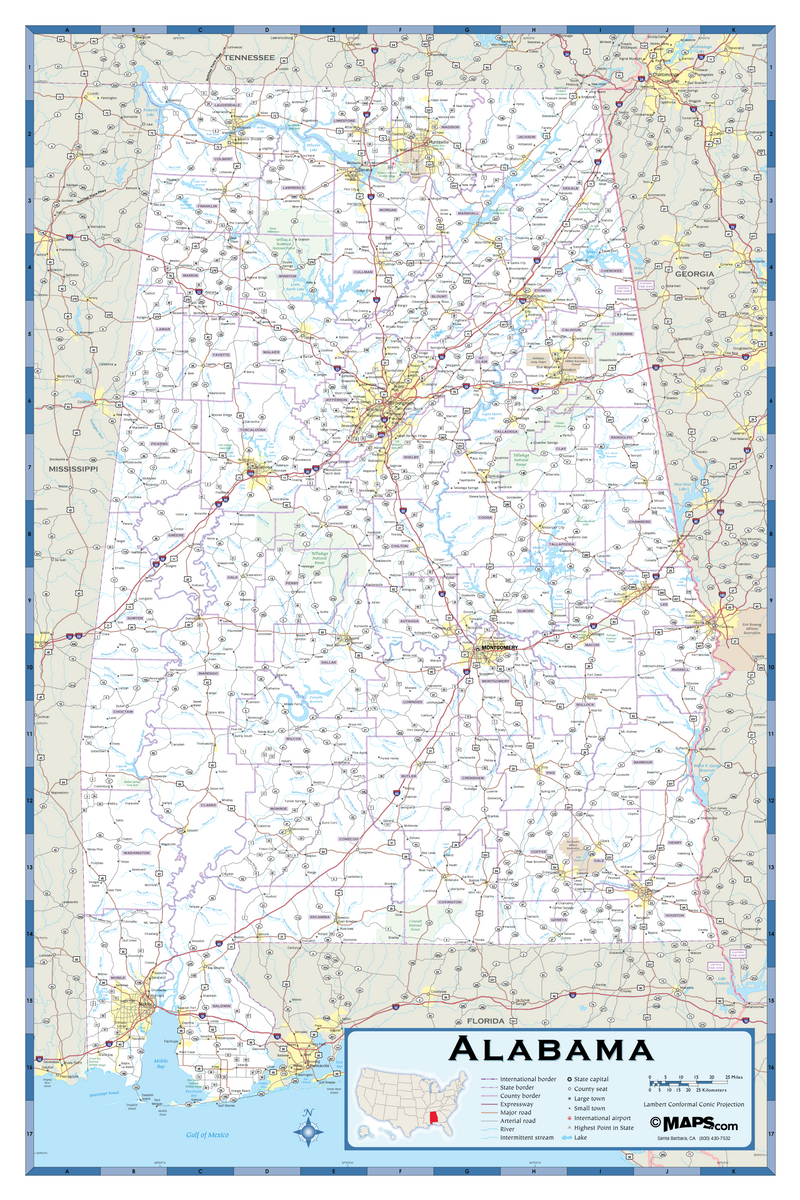 Alabama Highway Wall Map Maps.com