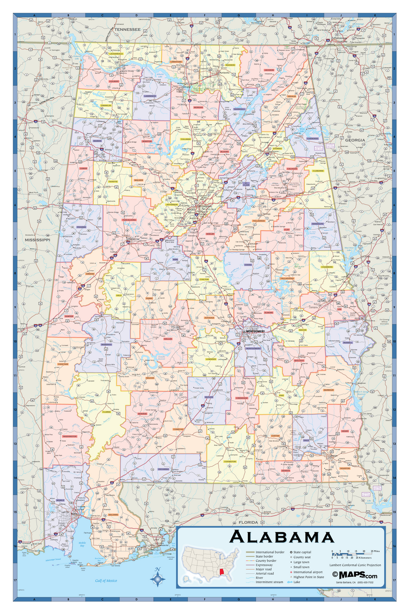 Alabama Counties Wall Map Maps.com