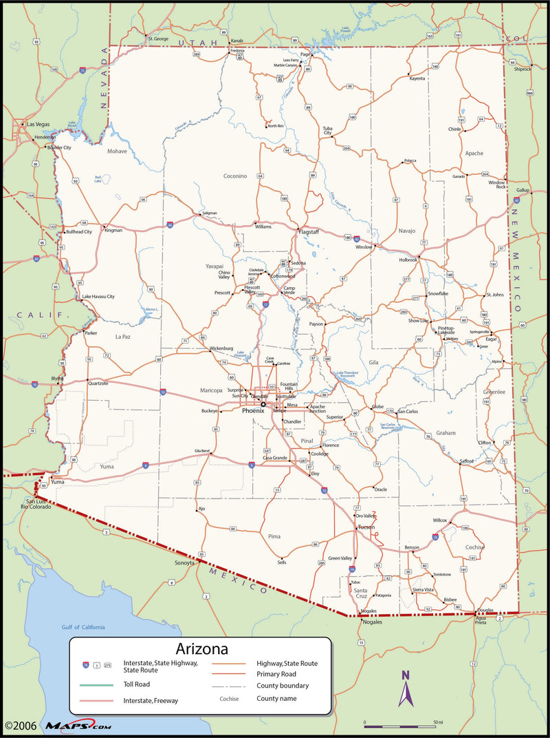 Arizona County Wall Map Maps.com