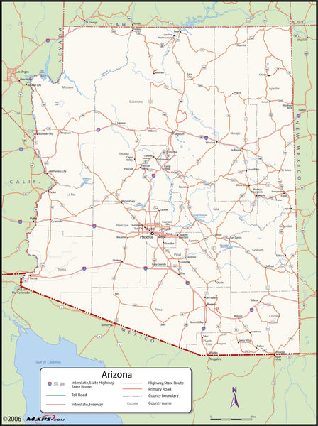 Arizona County Wall Map Maps.com