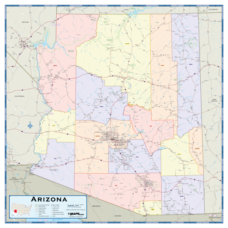 Arizona Counties Wall Map Maps.com