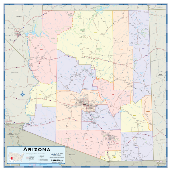 Arizona Counties Wall Map Maps.com