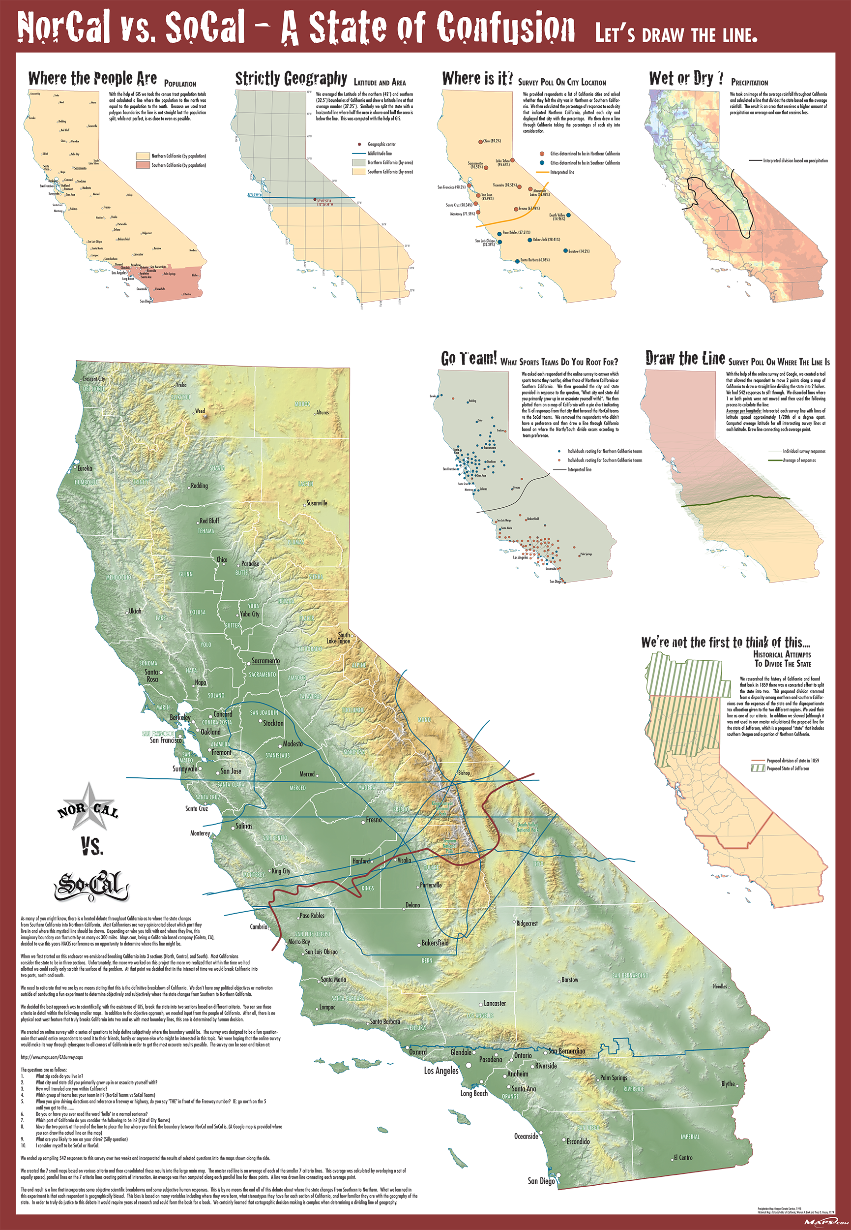 Nor Cal vs. So Cal Wall Map | Map Geek.com